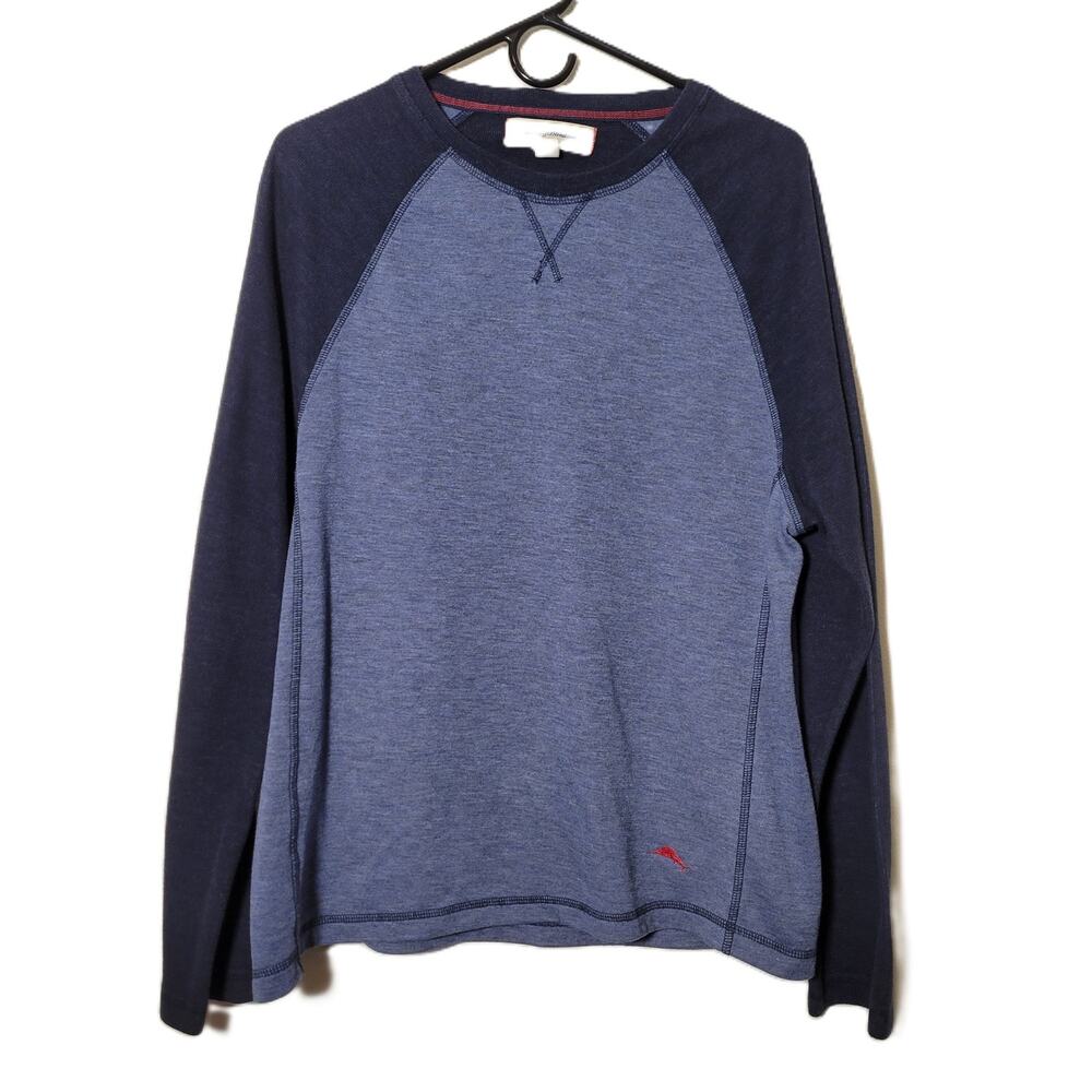 Tommy Bahama Men's Two-Tone Blue Crewneck Jersey Long Sleeve Shirt Size Large